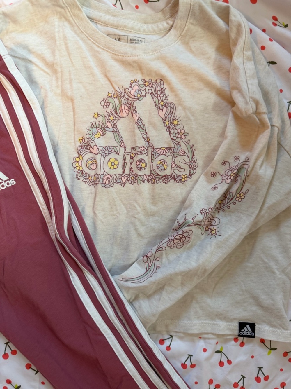 adidas Maroon Kids Sweatpants with White Three-Stripes - Picture 2 of 4